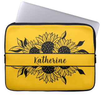 Yellow Personalized line drawn sunflowers Laptop Fodral