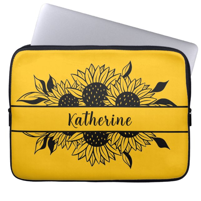 Yellow Personalized line drawn  sunflowers  Laptop Fodral (Framsidan)
