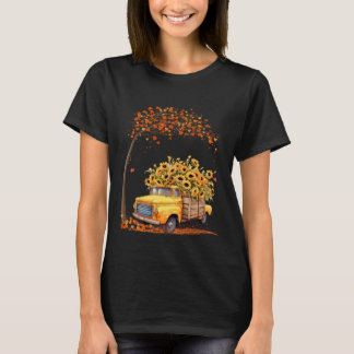 Yellow Pickup Truck Sunflower Fall Leaves Autumn H T Shirt