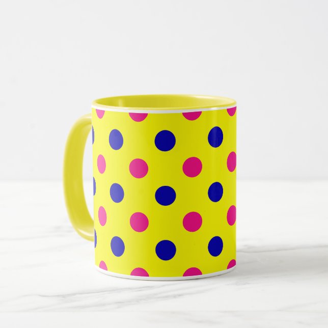 Yellow Pink Blue Polka Dot Pattern Mugg (Framsida vänster)
