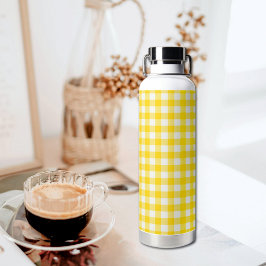 Yellow Plaid Pattern Water Bottle