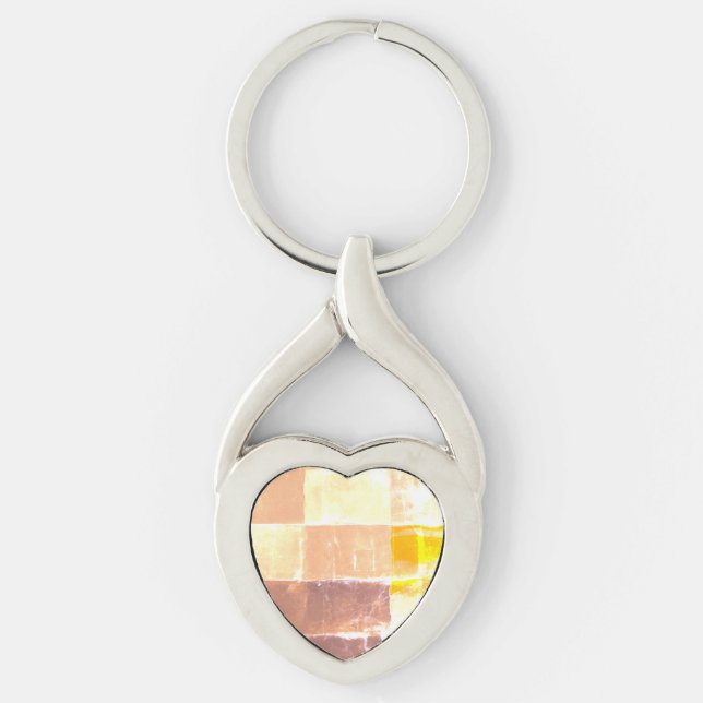 Yellow Plaid Peach  Twisted Heart Silverfärgad Nyckelring (Framsidan)