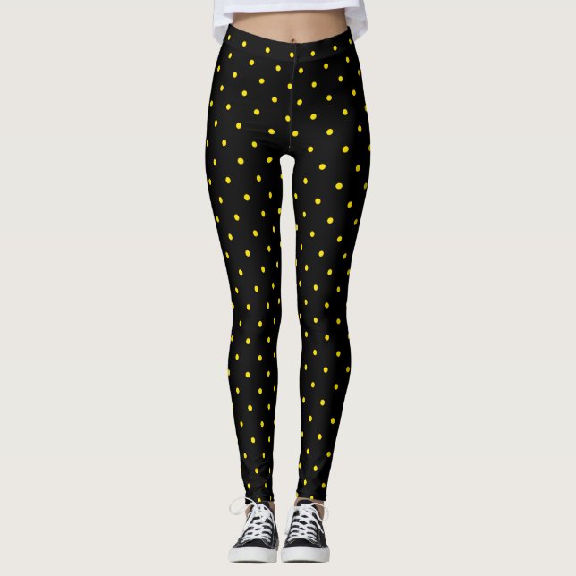 Yellow Polka Dot on Black Leggings (Framsida)