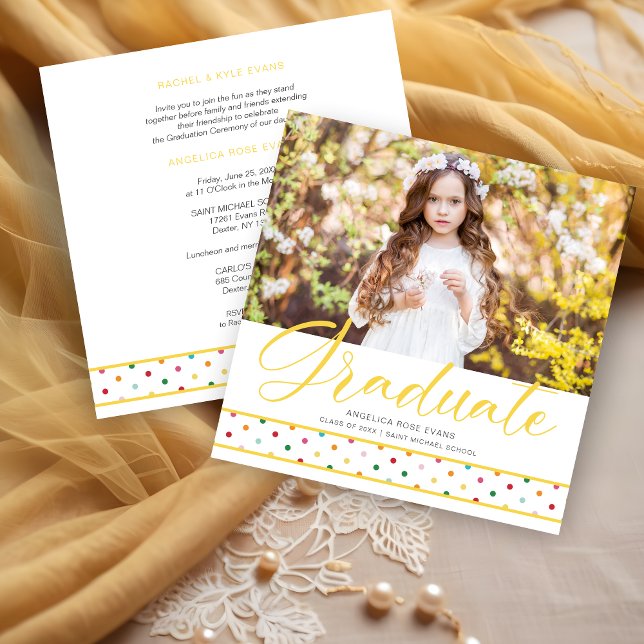 Yellow Polka Dots Funny Graduate Photo Graduation  Meddelande (Yellow Polka Dots Funny Graduate Photo Graduation Invitation Card.)