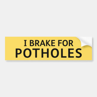 YELLOW Pothole Bumper Sticker I BRAKE FOR POTHOLES Bildekal