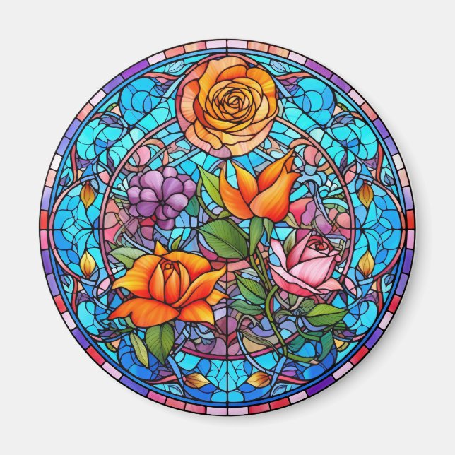 Yellow & Purple Floral Faux Stained-Glass Magnet (Framsidan)