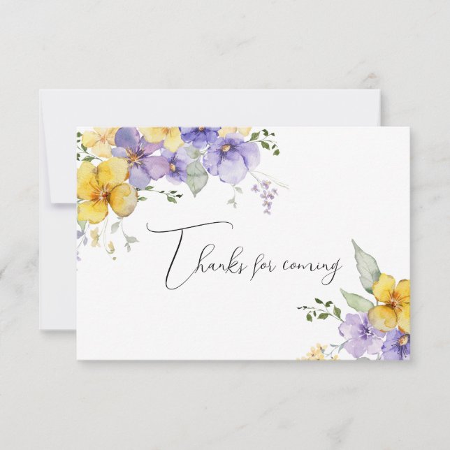 Yellow Purple Floral Thanks for Coming Note Kort (Framsida)