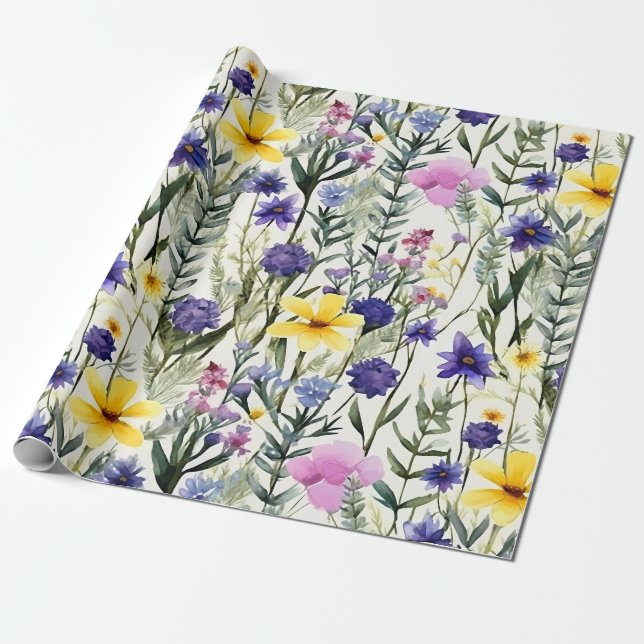 Yellow Purple Wildflower Floral Garden Pattern Presentpapper (Utrullad)