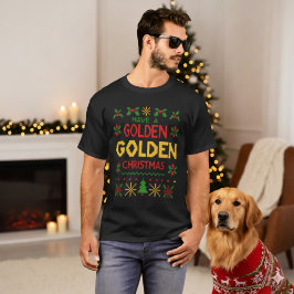 Yellow Red Retro Knit Golden Christmas Pattern T Shirt