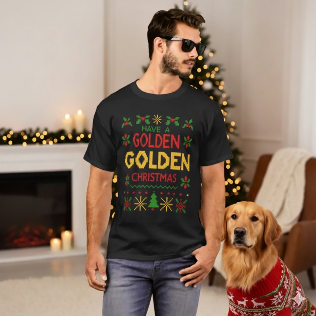 Yellow Red Retro Knit Golden Christmas Pattern T Shirt (Skapare uppladdad)