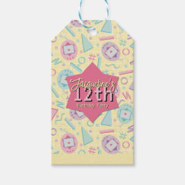 Yellow Retro Gaming Virtual Pet Birthday Presentetikett