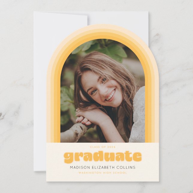 Yellow Retro Striped Arch Graduation Announcement Inbjudningar (Framsida)