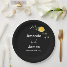 Yellow Rose and Green Vine Elegant Black Wedding