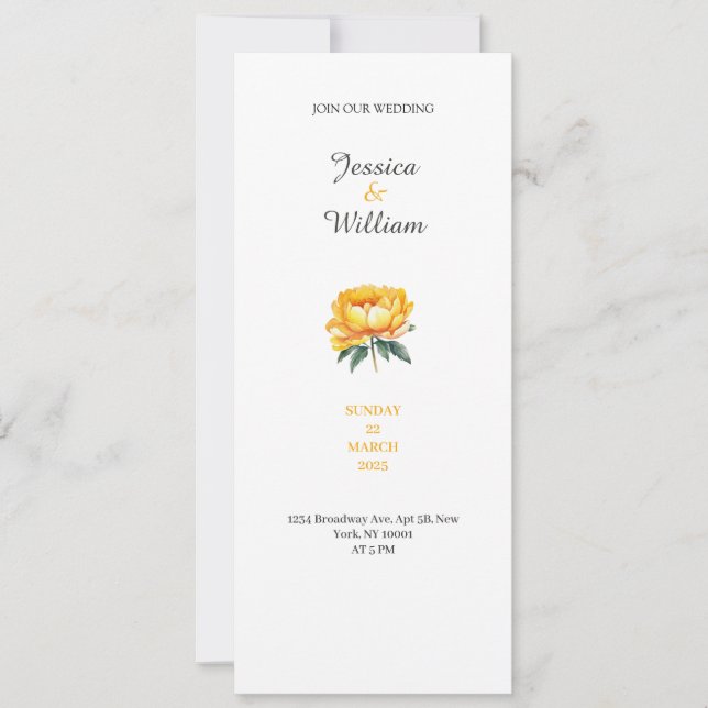 Yellow rose classy elegant wedding invitation inbjudningar (Framsida)