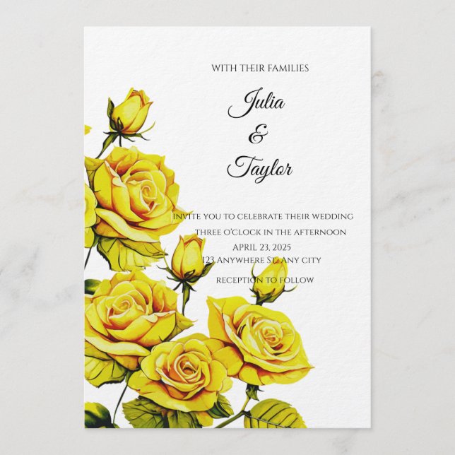 Yellow Rose Elegant Invitation Inbjudningar (Framsida)