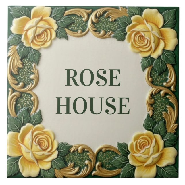 Yellow Rose Floral Custom House Name Sign Plaque Kakelplatta (Framsidan)