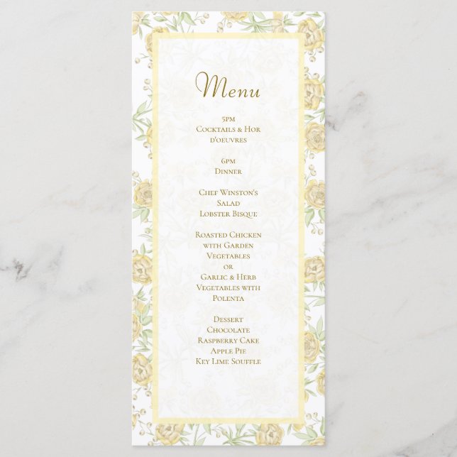 Yellow Rose Wedding Menus Meny (Framsida)