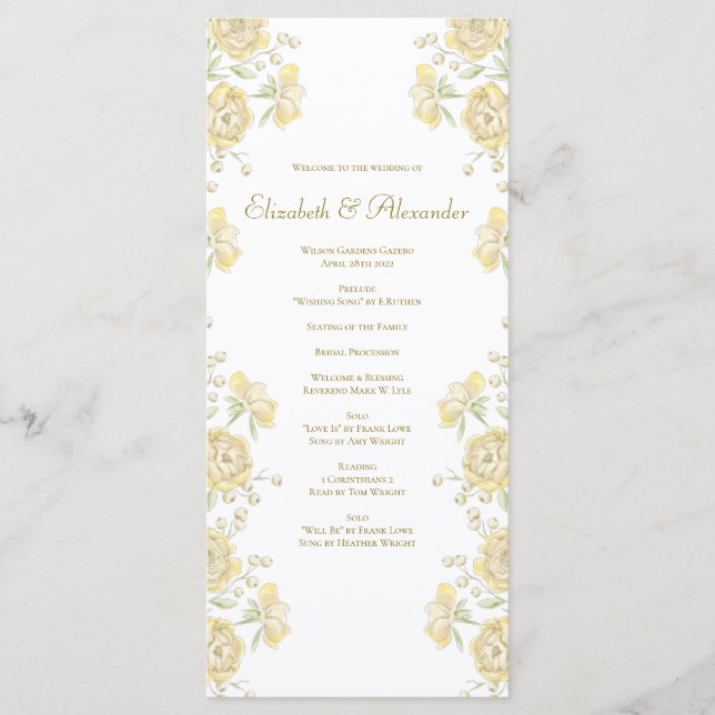Yellow Rose Wedding Programs Meny (Framsida)