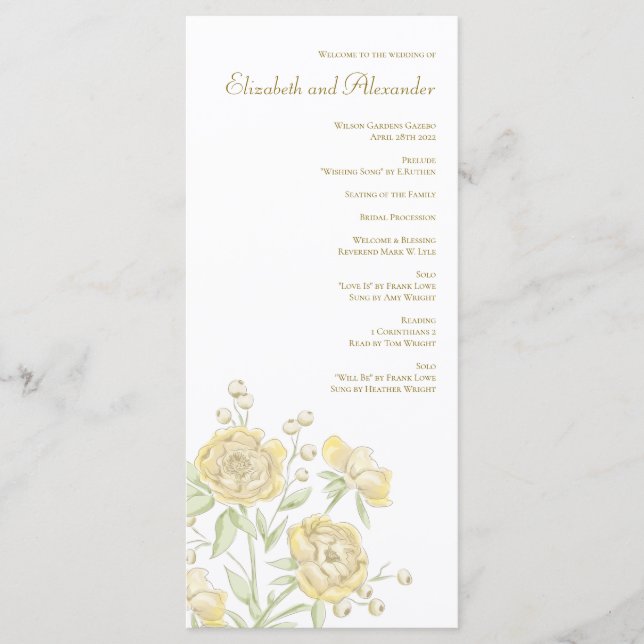 Yellow Rose Wedding Programs Meny (Framsida)