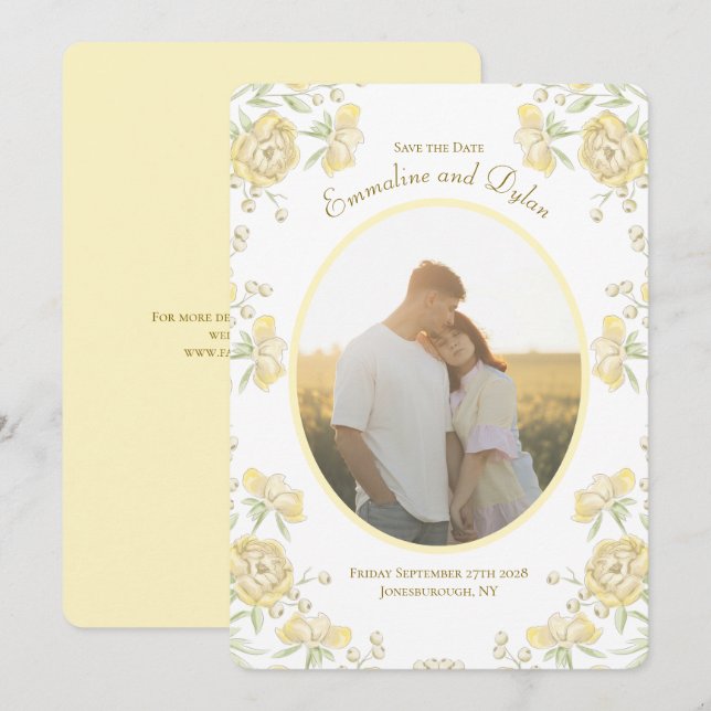 Yellow Rose Wedding Save the Date Inbjudningar (Fram/baksida)
