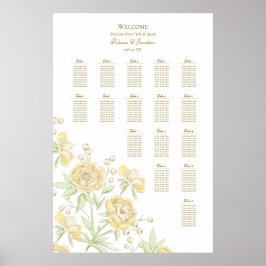 Yellow Rose Wedding Seating Chart Poster