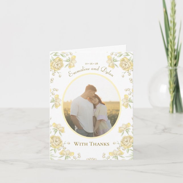 Yellow Rose Wedding Thank You Cards Photo Inbjudan (Framsida)