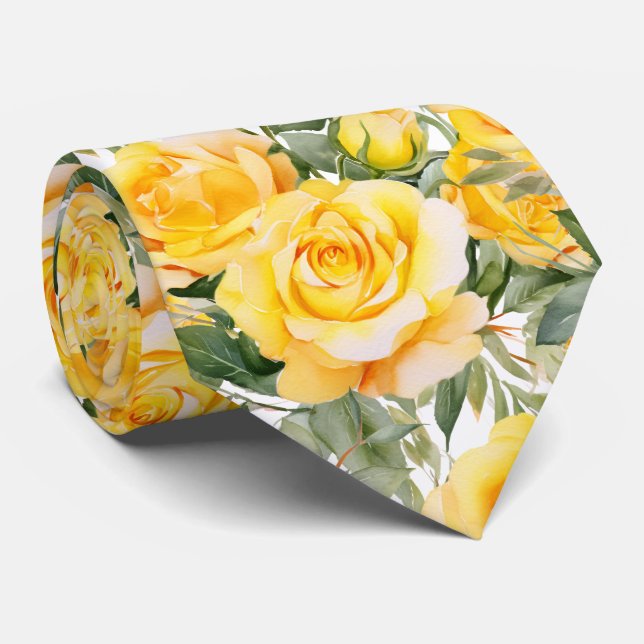 Yellow Roses Classic Formal Floral Neck Tie Slips (Rullad)