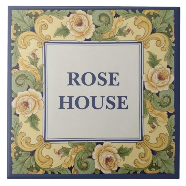 Yellow Roses Custom House Name Plate Sign Plaque Kakelplatta (Framsidan)