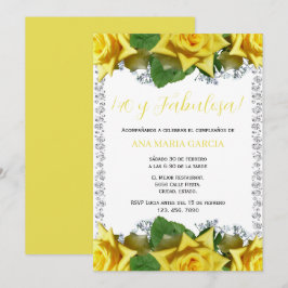 Yellow Roses & Diamonds 40th Birthday Spanish Inbjudningar