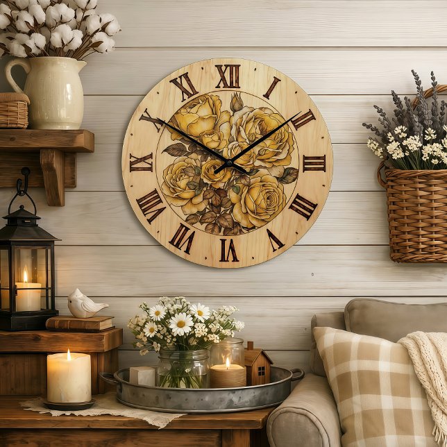 Yellow Roses - Wall Clock  Stor Klocka (Skapare uppladdad)