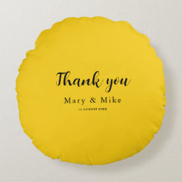 Yellow Round Pillow with Thank You Text Rund Kudde