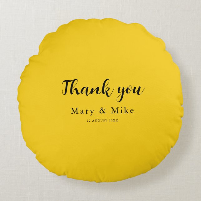 Yellow Round Pillow with Thank You Text Rund Kudde (Framsidan)