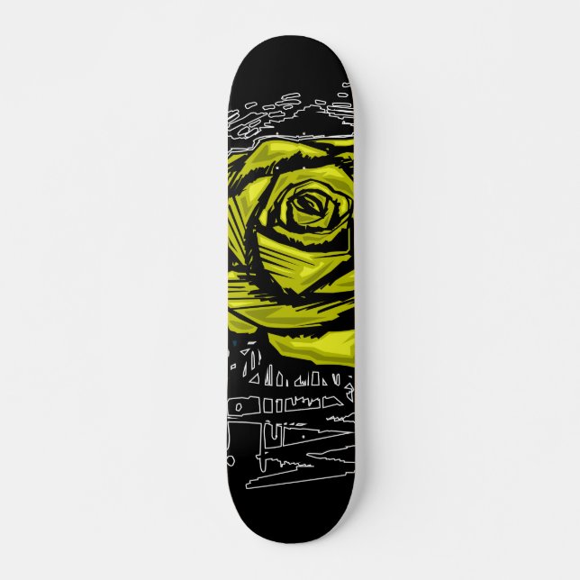 Yellow Rugged Rose Graffiti Art • Urban Street Mini Skateboard Bräda 18,5 Cm (Framsida)