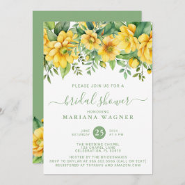 Yellow Sage Green Floral Bridal Shower Inbjudningar