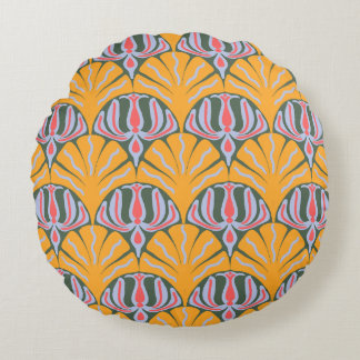 Yellow Scallop Cotton Round Pillow Rund Kudde
