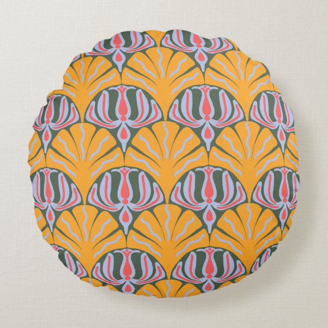 Yellow Scallop Cotton Round Pillow Rund Kudde (Framsidan)
