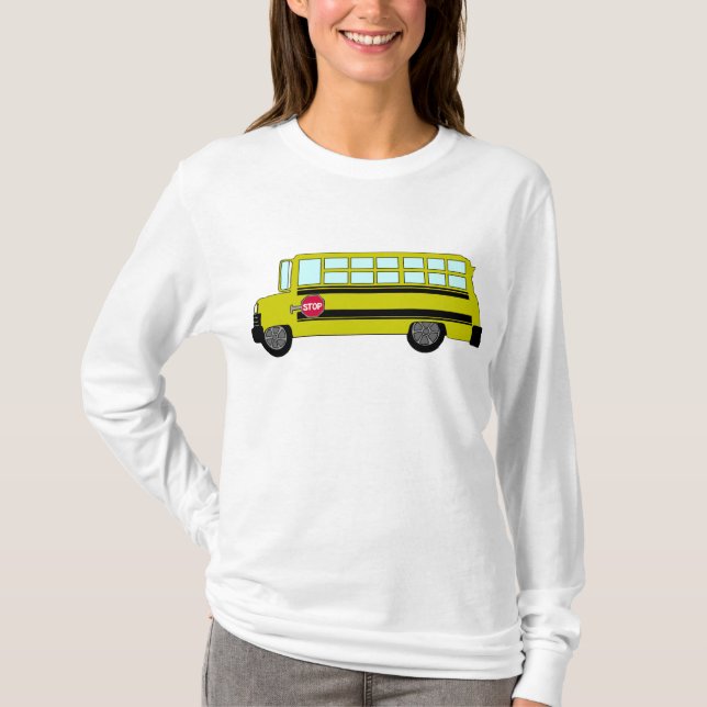 Yellow School Bus with Stop Sign T Shirt (Framsida)