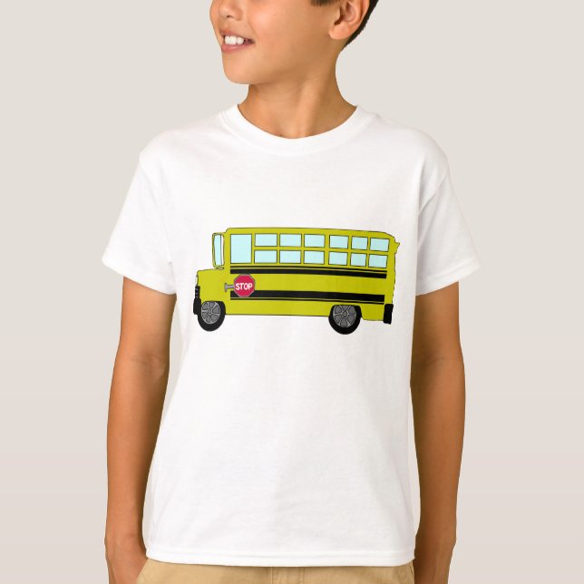 Yellow School Bus with Stop Sign T Shirt (Framsida)
