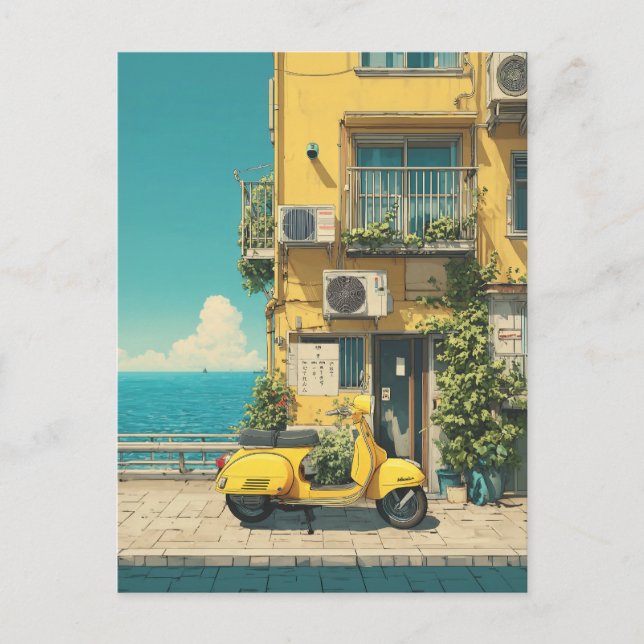 Yellow Scooter by Seaside Vykort (Framsida)
