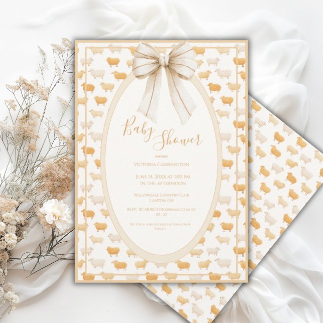 Yellow Sheep Vintage Ribbon Baby Shower Inbjudningar (Skapare uppladdad)