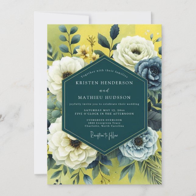 Yellow Slate Artistic Bloom Wedding Inbjudningar (Framsida)