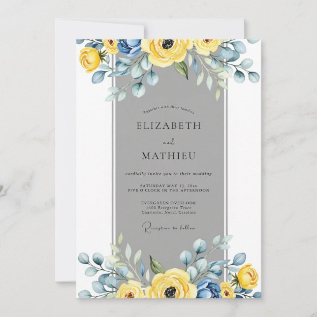 Yellow Slate Gray Elegant Spring Wedding Inbjudningar (Framsida)