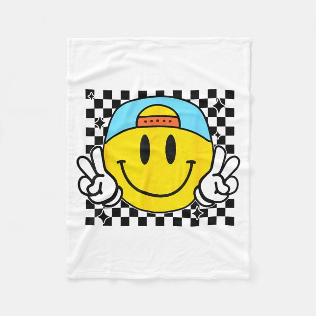 Yellow Smile Face Cute Checkered Peace Smiling Hap Fleecefilt (Framsidan)