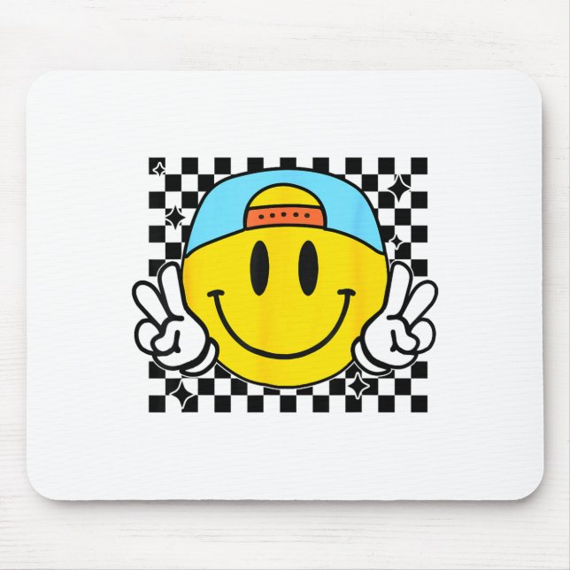 Yellow Smile Face Cute Checkered Peace Smiling Hap Musmatta (Framsidan)