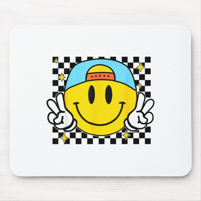 Yellow Smile Face Cute Checkered Peace Smiling Hap Musmatta (Framsidan)