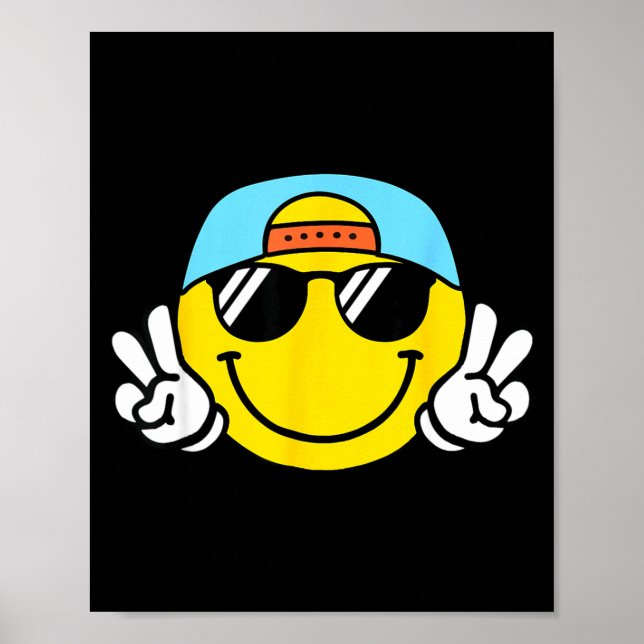Yellow Smile Face Cute Checkered Peace Smiling Hap Poster (Framsidan)