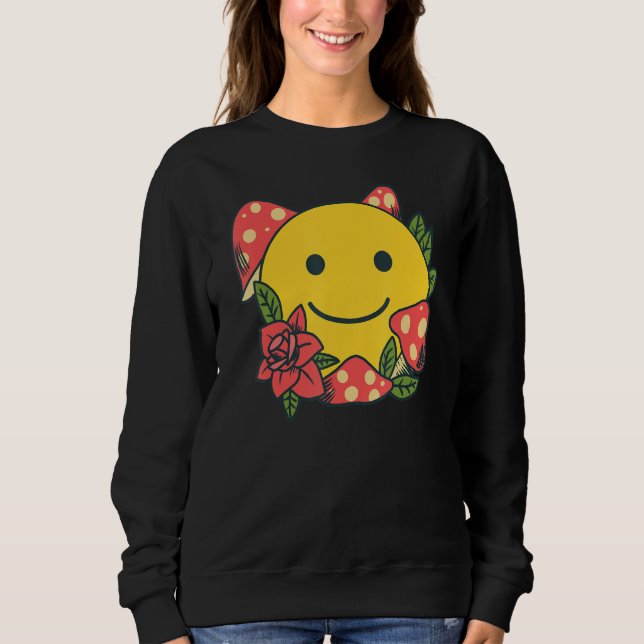 Yellow Smile   Smiling Face Cute Mushroom Rose Flo T Shirt (Framsida)