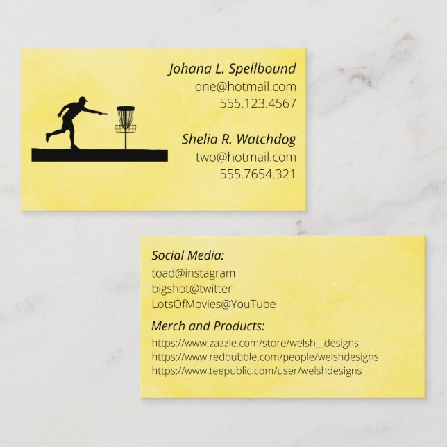 Yellow Social calling card-Disc Golf Visitkort (Fram/baksida)