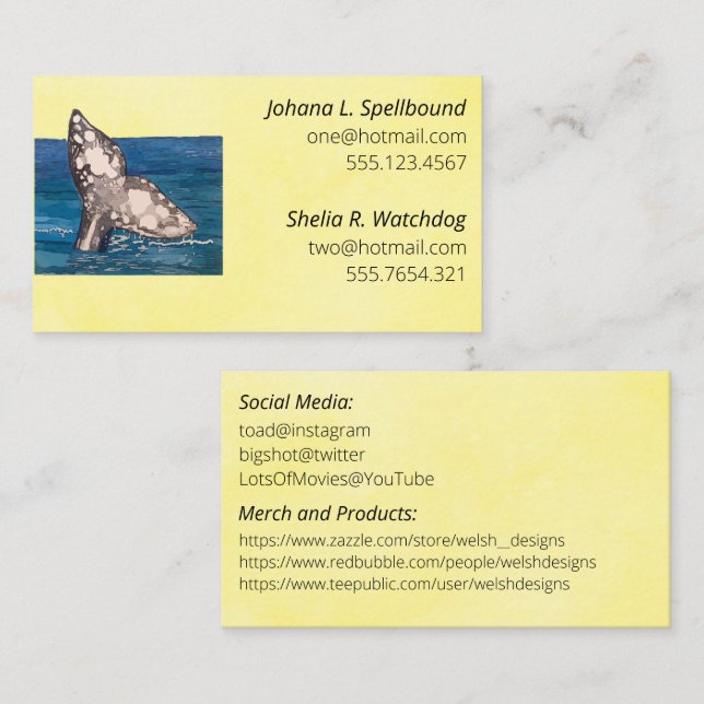 Yellow Social calling card-whale Visitkort (Fram/baksida)