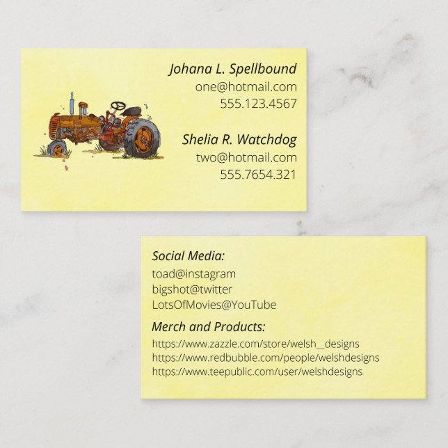 Yellow Social introduction calling card-tractor Visitkort (Fram/baksida)